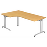 L-vormig bureau BELA 82 S in beukenlook met zilverkleurig onderstel van hjh OFFICE PRO