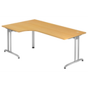 L-vormig bureau BELA 82 S in beukenlook met zilverkleurig onderstel van hjh OFFICE PRO