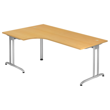 L-vormig bureau BELA 82 S in beukenlook met zilverkleurig onderstel van hjh OFFICE PRO