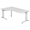 L-vormig bureau BELA 82 S in het wit met zilverkleurige metalen poten van hjh OFFICE PRO