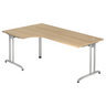 L-vormig bureau BELA 82 S in eikenlook met zilverkleurige metalen poten van hjh OFFICE PRO