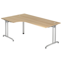 L-vormig bureau BELA 82 S in eikenlook met zilverkleurige metalen poten van hjh OFFICE PRO