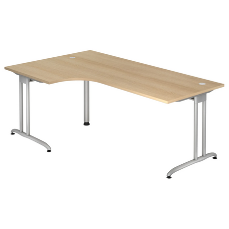 L-vormig bureau BELA 82 S in eikenlook met zilverkleurige metalen poten van hjh OFFICE PRO