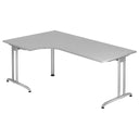L-vormig bureau BELA 82 S in grijs met zilveren metalen poten van hjh OFFICE PRO