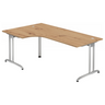L-vormig bureau BELA 82 S in essen-eiken met zilverkleurig frame van hjh OFFICE PRO