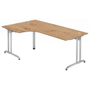 L-vormig bureau BELA 82 S in essen-eiken met zilverkleurig frame van hjh OFFICE PRO