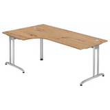 L-vormig bureau BELA 82 S in essen-eiken met zilverkleurig frame van hjh OFFICE PRO