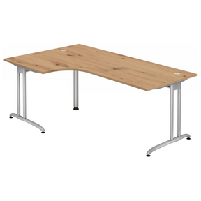 L-vormig bureau BELA 82 S in essen-eiken met zilverkleurig frame van hjh OFFICE PRO