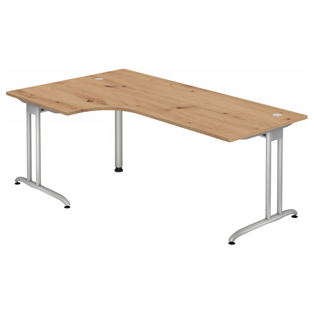 L-vormig bureau BELA 82 S in essen-eiken met zilverkleurig frame van hjh OFFICE PRO