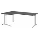 L-vormig bureau BELA 82 S in grafiet met twee kabeldoorvoeren en zilverkleurige poten van hjh OFFICE PRO