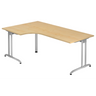 L-vormig bureau BELA 82 S in esdoorn-look met zilverkleurige metalen poten van hjh OFFICE PRO
