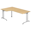 L-vormig bureau BELA 82 S in esdoorn-look met zilverkleurige metalen poten van hjh OFFICE PRO