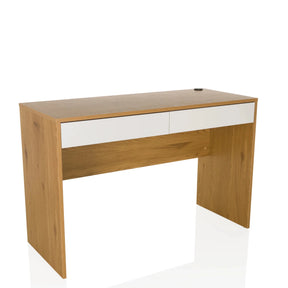 Bureau BERGA in eikenlook met twee witte laden en kabeluitlaat van hjh LIVING