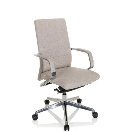 Professionele bureaustoel BESSONA met beige stoffen bekleding en glanzende aluminium armleuningen van hjh OFFICE