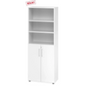 Witte combinatiekast BETA 9 met drie open plankvakken en twee deuren in het onderste gedeelte van hjh OFFICE PRO