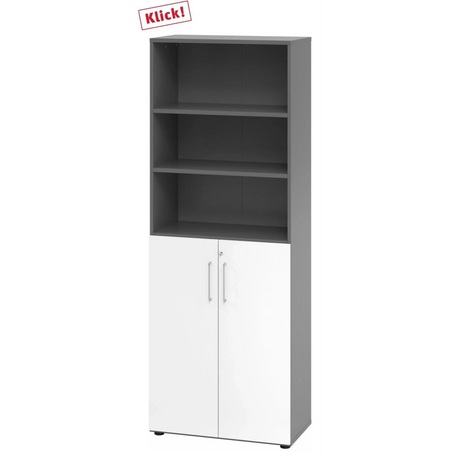 Combinatiekast BETA 9 in grafiet en wit met open vakken en twee deuren van hjh OFFICE PRO