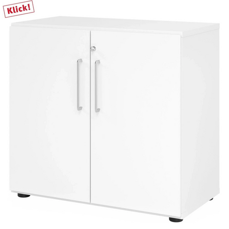 Witte kast BETA 9 met twee deuren, zilverkleurige handgrepen en een slot van hjh OFFICE PRO