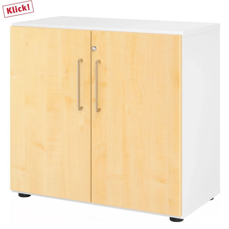 Tweedeurs kast BETA 9 in wit en esdoorn met twee zilverkleurige grepen van hjh OFFICE PRO
