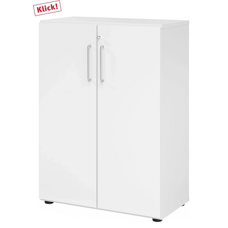 Witte kast BETA 9 met twee deuren, zilveren handgrepen en slot van hjh OFFICE PRO