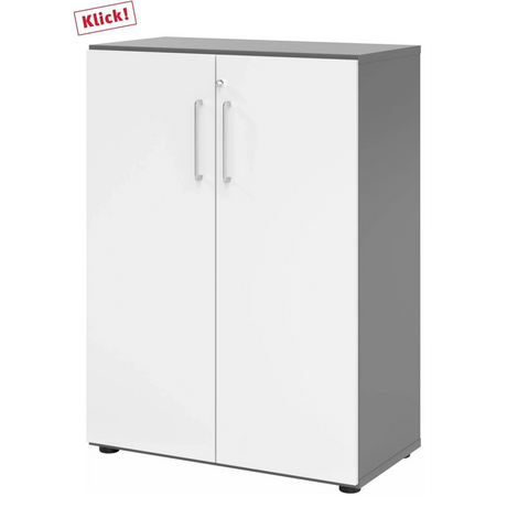 Witte kast BETA 9 met twee deuren en grafietkleurig bovenblad van hjh OFFICE PRO