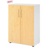 Kast BETA 9 met twee esdoornhouten deuren, wit frame en zilverkleurige handgrepen van hjh OFFICE PRO