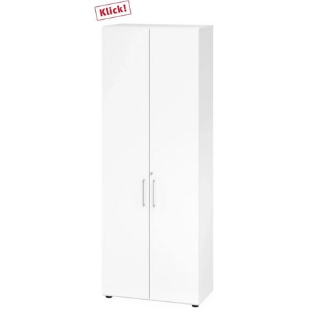 Witte kast BETA 9 met twee deuren en zilverkleurige handgrepen van hjh OFFICE PRO