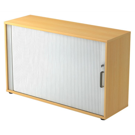 Rolluik kast BETA R 1732S in beukenlook met wit kunststof rolluik en gestreept handvat van hjh OFFICE PRO