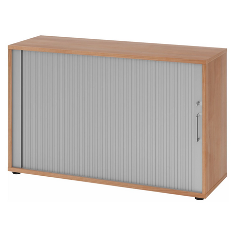 Rolluik kast BETA R 1732S in walnoot-look met grijs rolluik en metalen handgreep van hjh OFFICE PRO