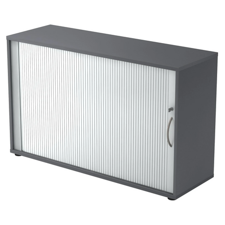 Grafietkleurige rolluikkast BETA R 1732S met zilverkleurige metalen booggreep van hjh OFFICE PRO