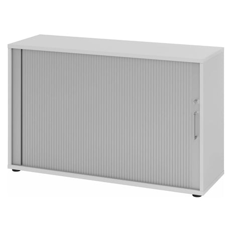 Grijze rolluikkast BETA R 1732S van metaal met een metalen handgreep van hjh OFFICE PRO