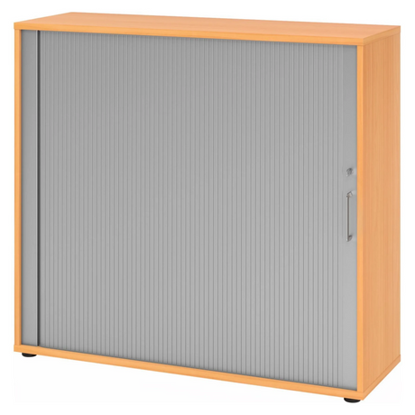 Rolluik kast BETA R 1733S in beukenoptiek met grijze rolluikfront en metalen handgreep van hjh OFFICE PRO
