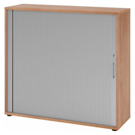 Rolluikkast BETA R 1733S in walnootlook met grijs rolluik en metalen handgreep van hjh OFFICE PRO