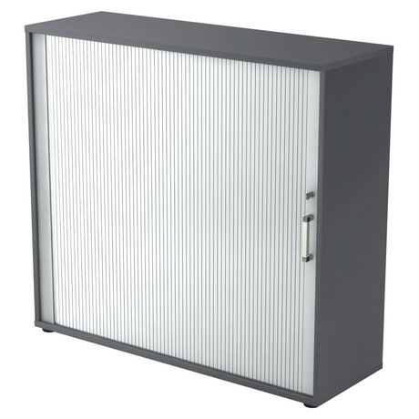 Grafietgrijze rolluikschrank BETA R 1733S met chromen metalen handgreep van hjh OFFICE PRO