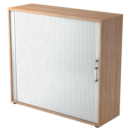 Rolluik kast BETA R 1733S in walnoot-look met wit rolluik en chromen handgreep van hjh OFFICE PRO