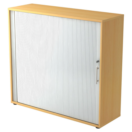 Rolluikkast BETA R 1733S in beukenlook met wit kunststof rolluik en relinggreep van hjh OFFICE PRO