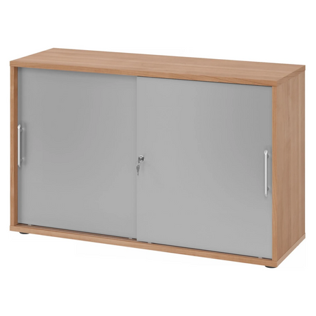 Schuifdeurenkast BETA S 1752S in walnootlook met zilverkleurige kunststof railgrepen van hjh OFFICE PRO