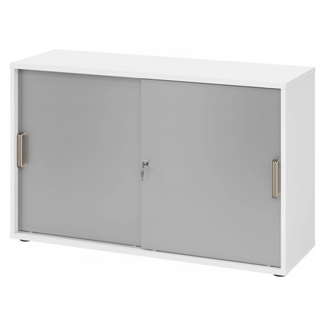 Wit-zilvere schuifdeurenkast BETA S 1752S met twee kunststof handgrepen en slot van hjh OFFICE PRO