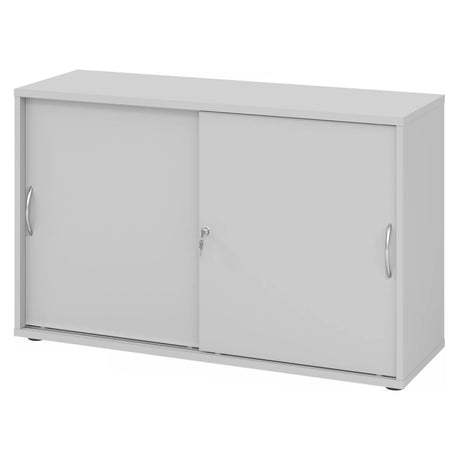 Grijze schuifdeurenkast BETA S 1752S met twee metalen booggrepen en slot van hjh OFFICE PRO