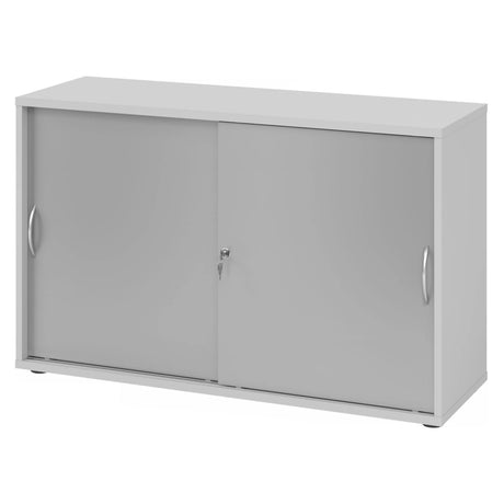 Grijze schuifdeurkast BETA S 1752S met twee metalen booggrepen van hjh OFFICE PRO
