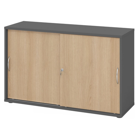 Schuifdeurenkast BETA S 1752S in grafiet en eikenlook met twee booggrepen van hjh OFFICE PRO