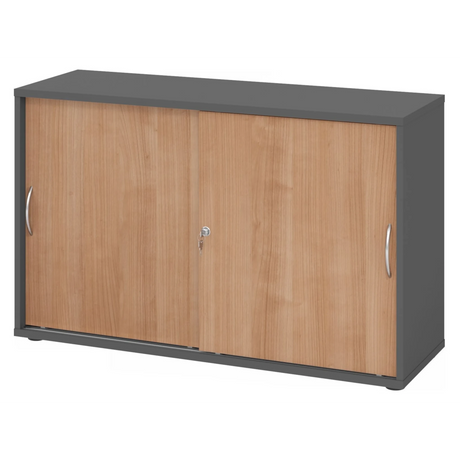 Schuifdeurenkast BETA S 1752S in grafiet en walnoot met twee booggrepen van hjh OFFICE PRO