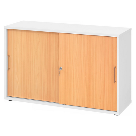 Schuifdeurenkast BETA S 1752S in wit en beuken met twee metalen handgrepen van hjh OFFICE PRO