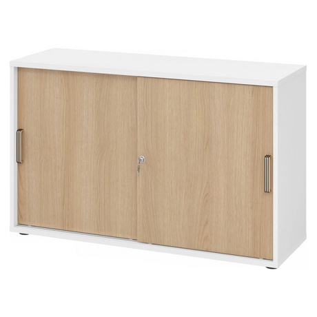 Schuifdeurenkast BETA S 1752S in wit en eiken met twee schuifdeuren en streepgrepen van hjh OFFICE PRO