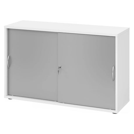 Witte schuifdeurenkast BETA S 1752S met zilverkleurige booggrepen en slot van hjh OFFICE PRO
