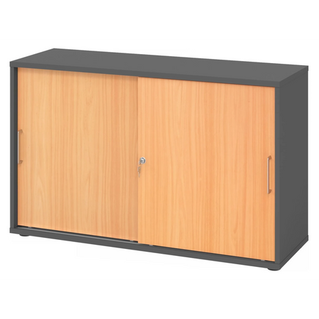 Schuifdeurenkast BETA S 1752S in grafiet en beuken met twee metalen handgrepen van hjh OFFICE PRO