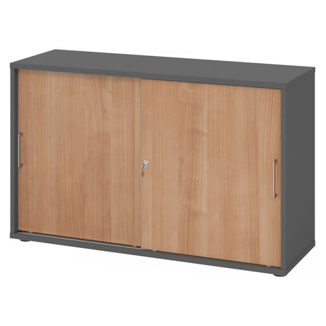 Schuifdeurkast BETA S 1752S in grafiet en walnoot met metalen grepen van hjh OFFICE PRO