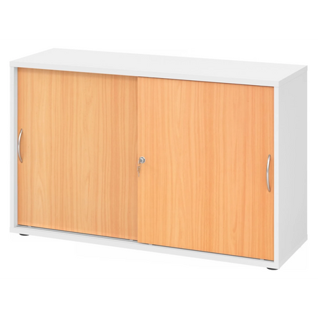 Schuifdeurenkast BETA S 1752S in wit en beuken met twee booggrepen van hjh OFFICE PRO