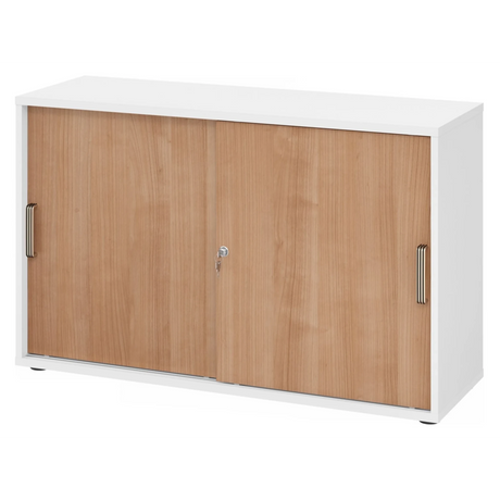 Schuifdeurenkast BETA S 1752S in wit en walnoot met twee metalen stripgrepen van hjh OFFICE PRO