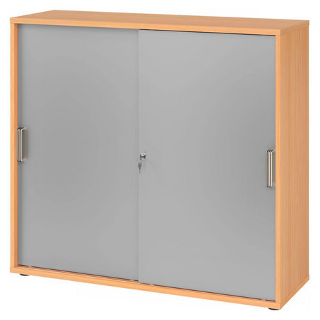 Schuifdeurkast BETA S 1753S in beukenlook met zilverkleurige kunststof grepen van hjh OFFICE PRO