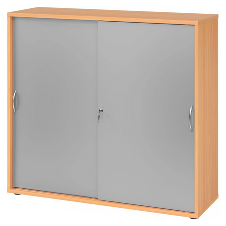 Schuifdeurkast BETA S 1753S in beuken en zilver met twee fronten en booggrepen van hjh OFFICE PRO